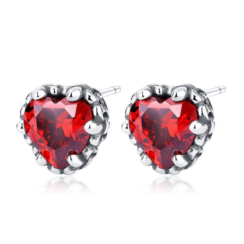 S925 Sterling Silver Keke Iris Red Zircon Earrings - Earrings - S925 Sterling Silver Keke Iris Red Zircon Earrings - Red - by Hunny Life