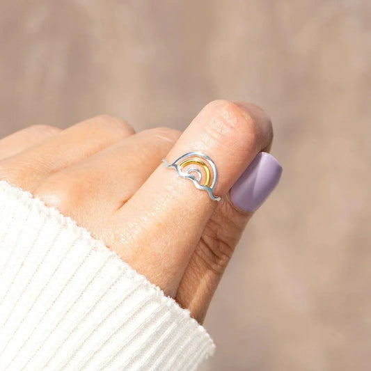 S925 Sterling Silver Rainbow Ring For Women - ring - S925 Sterling Silver Rainbow Ring For Women - Platinum Gold / Size 7 - by Hunny Life