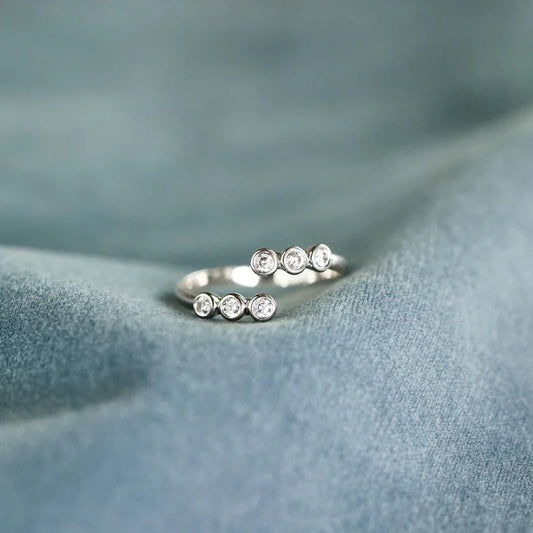 S925 Sterling Silver Round Row Zircon Ring For Women - rings - S925 Sterling Silver Round Row Zircon Ring For Women - Champagne / Adjustable opening for size6 - by Hunny Life