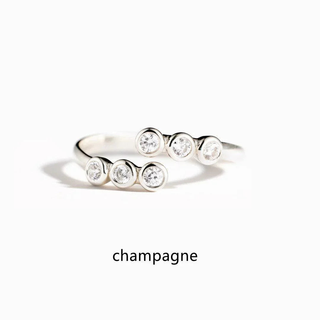 S925 Sterling Silver Round Row Zircon Ring For Women - rings - S925 Sterling Silver Round Row Zircon Ring For Women - Champagne / Adjustable opening for size6 - by Hunny Life