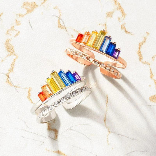 S925 Sterling Silver Simple Rainbow Zircon Ring For Women's - rings - S925 Sterling Silver Simple Rainbow Zircon Ring For Women's - White gold / US7 adjustable opening - by Hunny Life