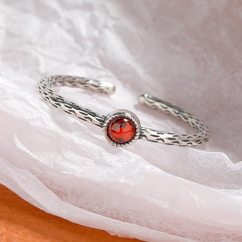 S925 Sterling Silver Simple Turquoise Retro Old Ring - rings - S925 Sterling Silver Simple Turquoise Retro Old Ring - Green - by Hunny Life