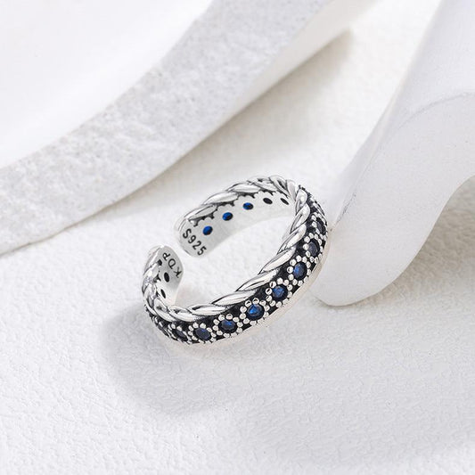 S925 Sterling Silver Small Blue Gemstone Worn Ring - rings - S925 Sterling Silver Small Blue Gemstone Worn Ring - Silver - by Hunny Life