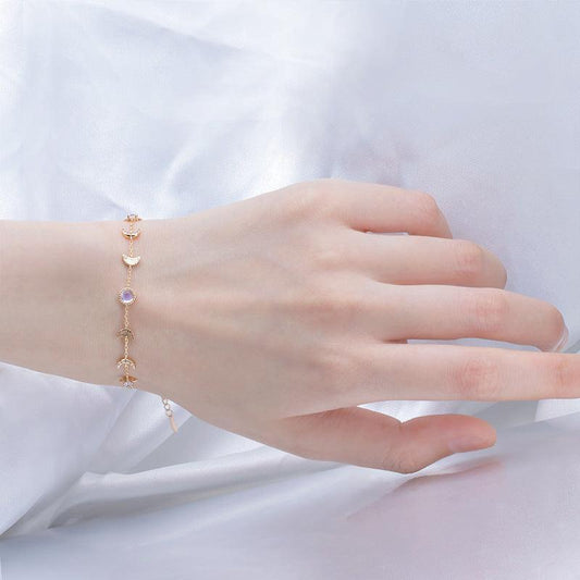 S925 Sterling Silver Star Moon Bracelet Moonlight Stone - Bracelets - S925 Sterling Silver Star Moon Bracelet Moonlight Stone - Natural Blue Moonstone - by Hunny Life