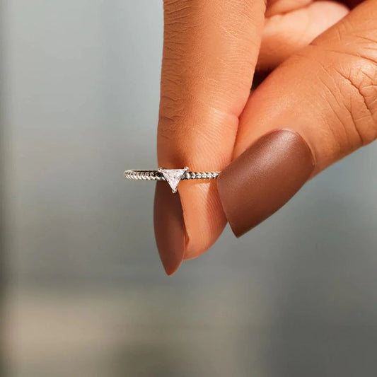 S925 Sterling Silver Triangle Zircon Ring - rings - S925 Sterling Silver Triangle Zircon Ring - White gold / US size 9opening - by Hunny Life