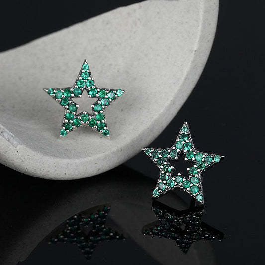 S925 Sterling Silver Vintage Star Earrings - Earrings - S925 Sterling Silver Vintage Star Earrings - Green - by Hunny Life