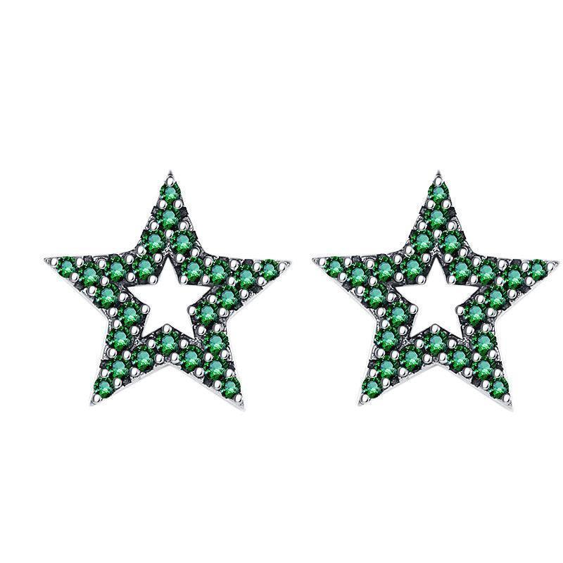 S925 Sterling Silver Vintage Star Earrings - Earrings - S925 Sterling Silver Vintage Star Earrings - Green - by Hunny Life