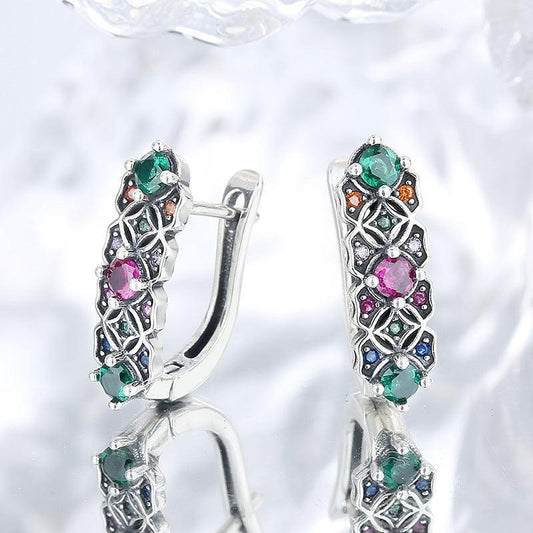 S925 Sterling Silver Vintage Trend Colorful Rainbow Earrings - Earrings - S925 Sterling Silver Vintage Trend Colorful Rainbow Earrings - Silver - by Hunny Life