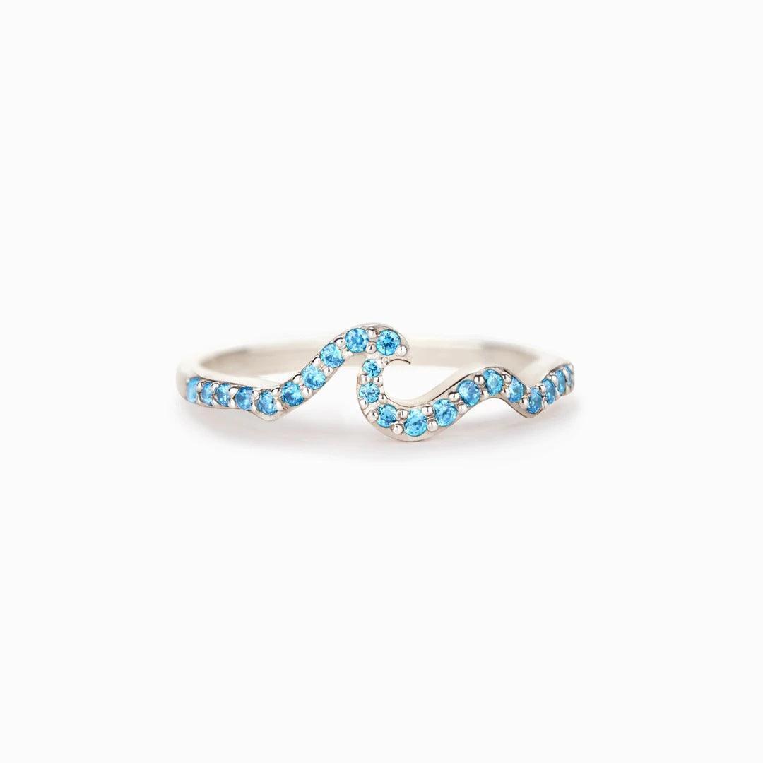 S925 Sterling Silver Water Wave Ring Women's Light Luxury - rings - S925 Sterling Silver Water Wave Ring Women's Light Luxury - White gold light blue diamond / Size 6 - by Hunny Life