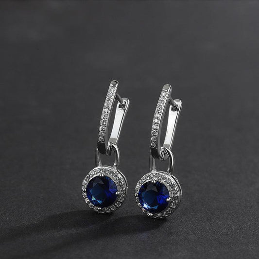 S925 Sterling Silver Zircon Long Blue Crystal Earrings - Earrings - S925 Sterling Silver Zircon Long Blue Crystal Earrings - Silver - by Hunny Life