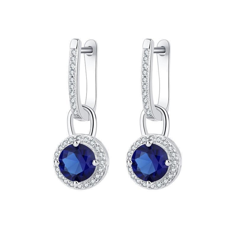 S925 Sterling Silver Zircon Long Blue Crystal Earrings - Earrings - S925 Sterling Silver Zircon Long Blue Crystal Earrings - Silver - by Hunny Life
