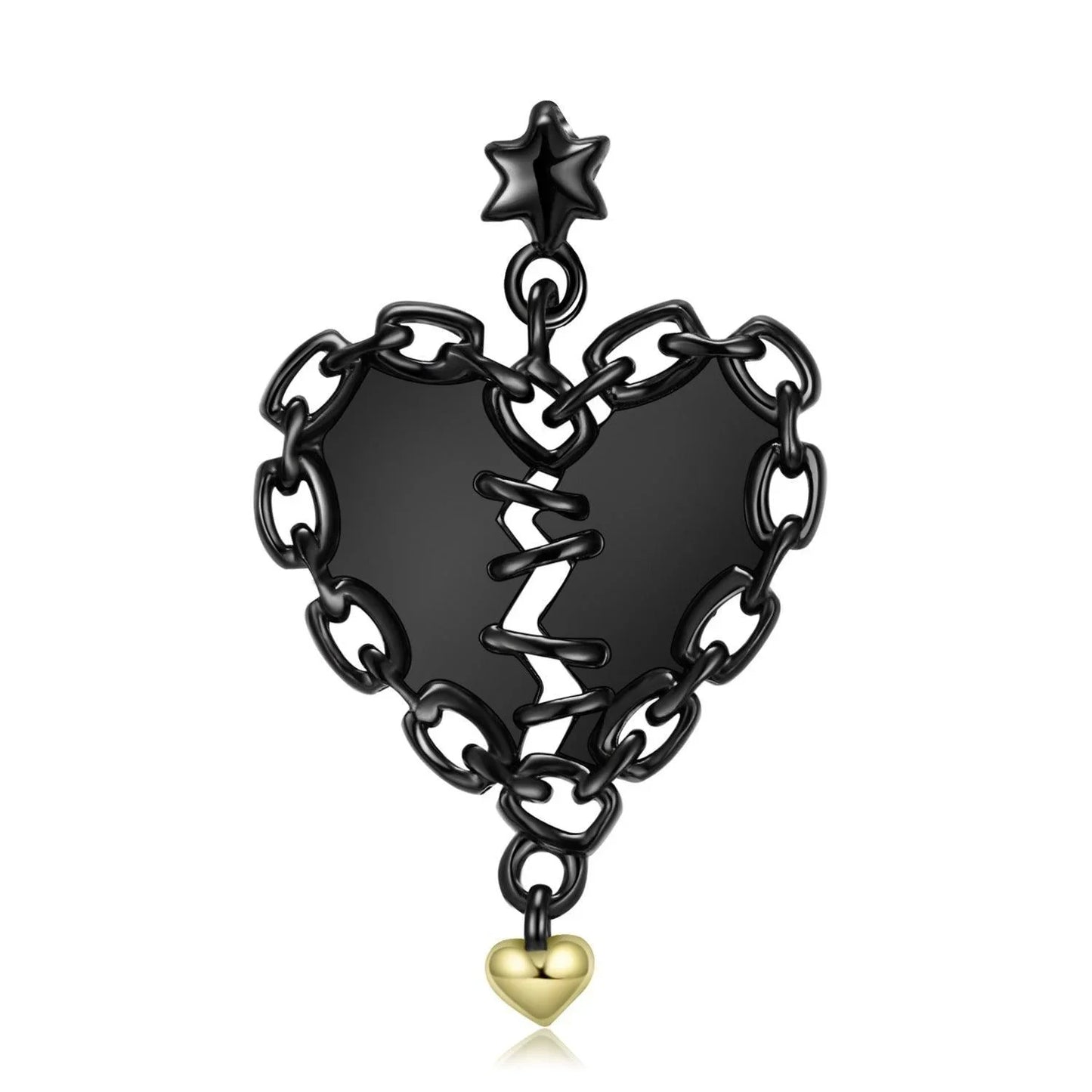 Sewn Heart Cute Black GoldS925 Silver Necklace - necklaces - Sewn Heart Cute Black GoldS925 Silver Necklace - PNC0014 - by Hunny Life