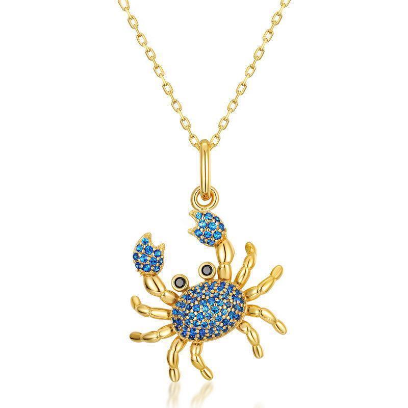 Silver blue crab spinel necklace women - necklace - Silver blue crab spinel necklace women - Crab / 45cm - by Hunny Life