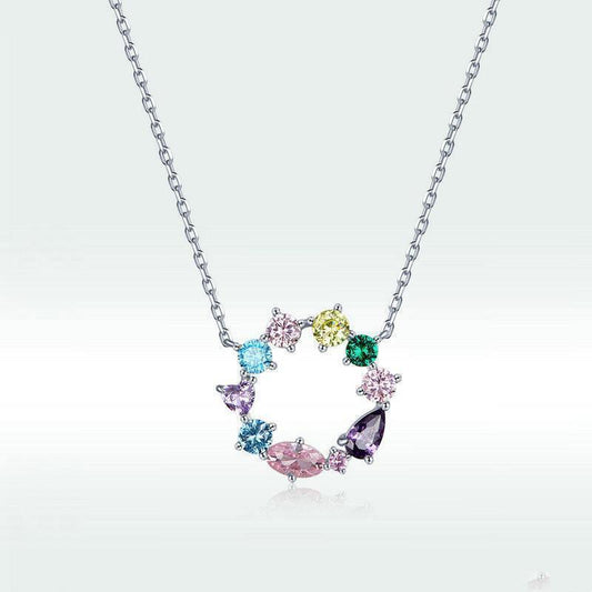 Silver Charm Colorful Wreath Necklace - necklace - Silver Charm Colorful Wreath Necklace - Silver - by Hunny Life