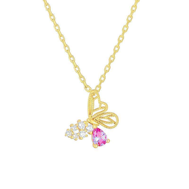 Silver Red Corundum Butterfly Necklace - necklaces - Silver Red Corundum Butterfly Necklace - Discolored blue zirconium - by Hunny Life