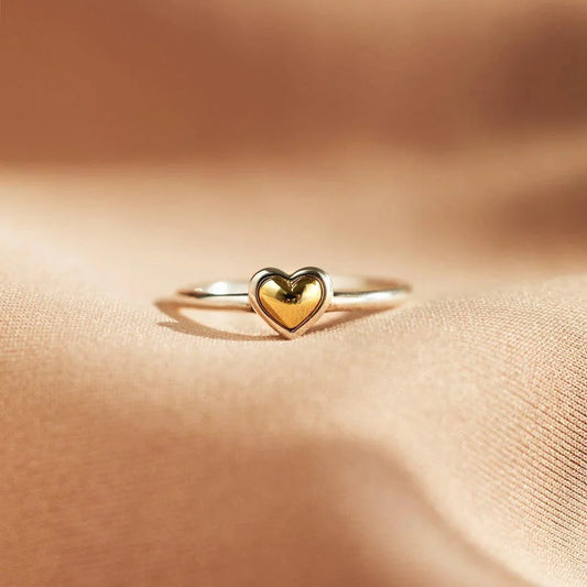 Simple Love Heart Two color Ring - rings - Simple Love Heart Two color Ring - Gold / number 6 - by Hunny Life