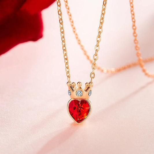 Small Red Heart Clavicle Chain Ins Wind Crystal Necklace - necklace - Small Red Heart Clavicle Chain Ins Wind Crystal Necklace - Red - by Hunny Life