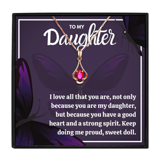 Sparkling Light Blue Crystal Necklace for Daughter - daughter necklaces - Sparkling Light Blue Crystal Necklace for Daughter - Red Crystal Necklace / Rose Gold - by Hunny Life