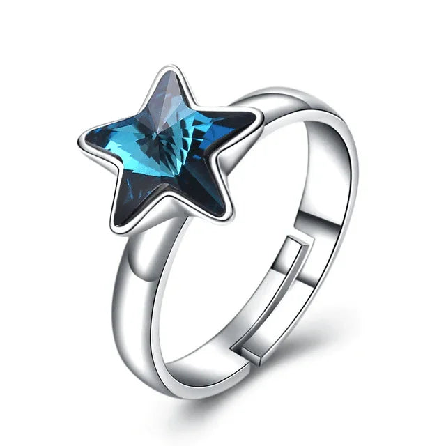 star S925 sterling silver adjustable ring - ring - star S925 sterling silver adjustable ring - Silver - by Hunny Life