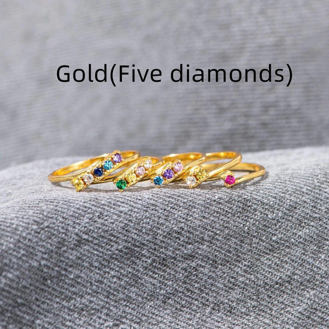 Sterling Silver Birthstone Diamond Ring - Custom name Rings - Sterling Silver Birthstone Diamond Ring - Gold / 3diamond / 7 - by Hunny Life