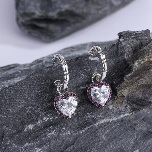 Sterling Silver Peach Heart Set Zircon Versatile Earrings - Earrings - Sterling Silver Peach Heart Set Zircon Versatile Earrings - Silver - by Hunny Life