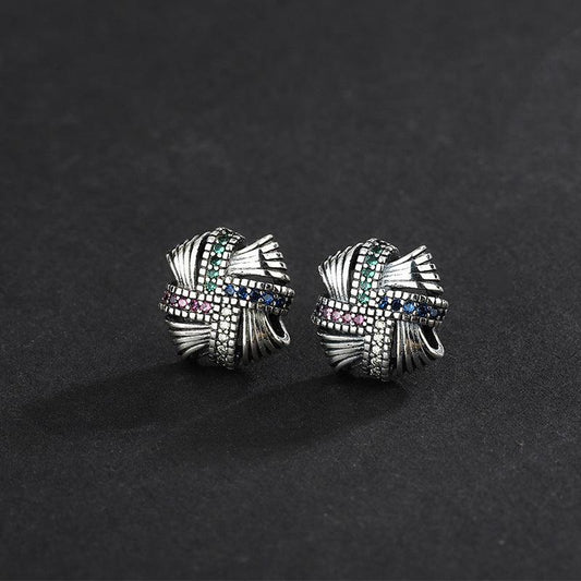 Sterling Silver S925 Braided Color Diamond Vintage Earrings - Earrings - Sterling Silver S925 Braided Color Diamond Vintage Earrings - Silver - by Hunny Life