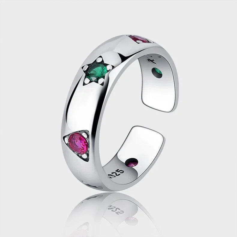 Sterling Silver Star Triangle Zircon Domineering Ring - rings - Sterling Silver Star Triangle Zircon Domineering Ring - Silver - by Hunny Life