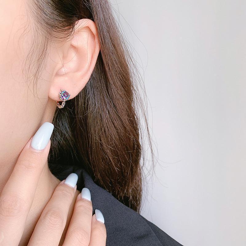 Sweet Cool Chain Purple Crystal Diamond Earrings - Earrings - Sweet Cool Chain Purple Crystal Diamond Earrings - Silver - by Hunny Life