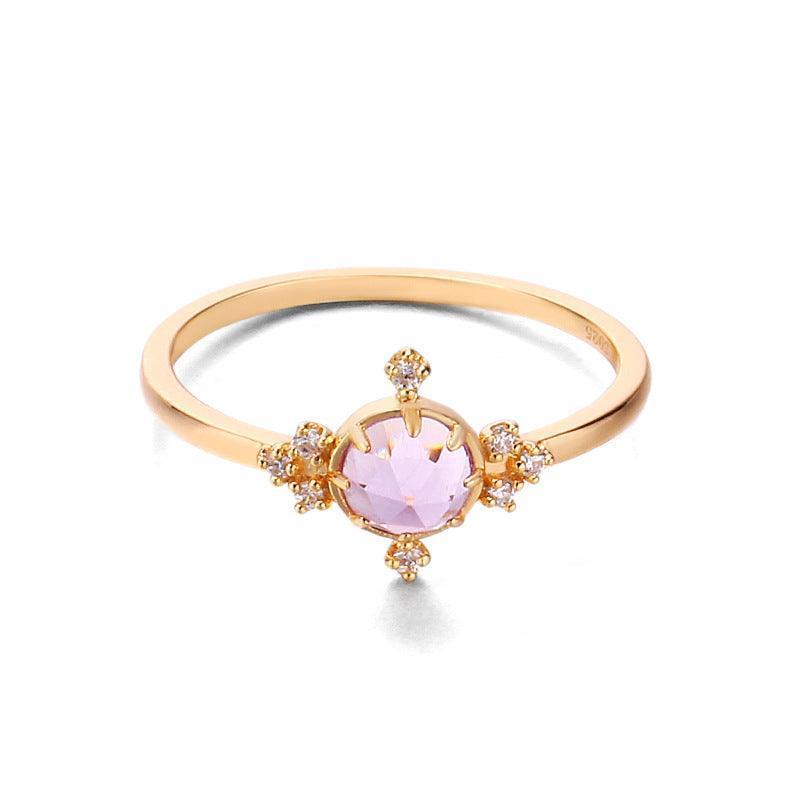 Temperament Natural Amethyst Ring Girl - rings - Temperament Natural Amethyst Ring Girl - Small amethyst Joker ring / 10th - by Hunny Life