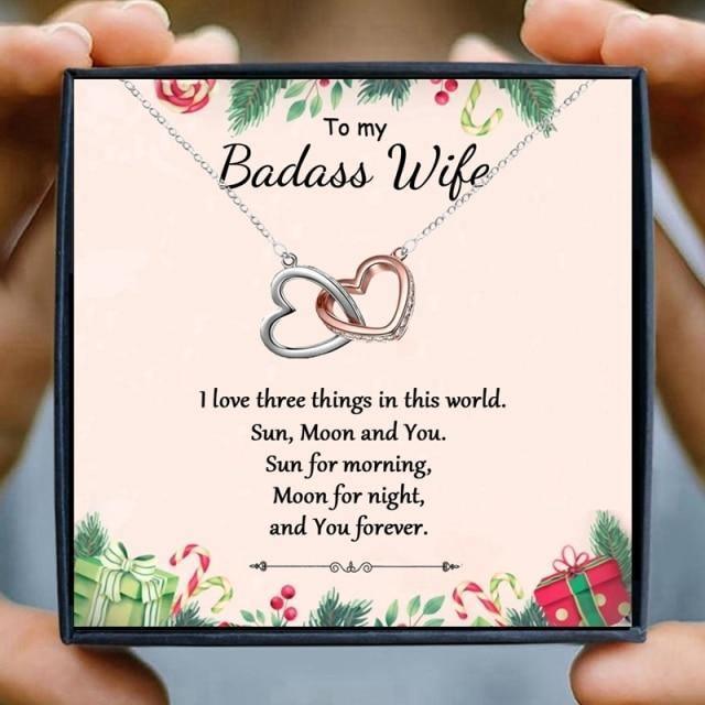 To My Badass Wife Double Heart Necklace Gift Set - wife necklaces - To My Badass Wife Double Heart Necklace Gift Set - txx217d23 Gift Box - by Hunny Life