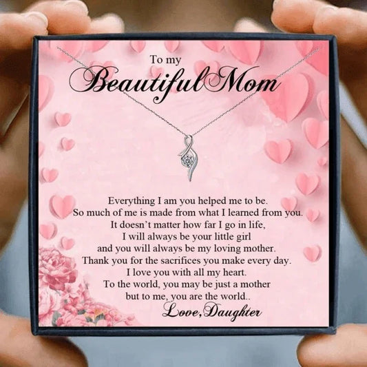 To My Beautiful Mum Gift Necklace Set From Daughter - mom necklaces - To My Beautiful Mum Gift Necklace Set From Daughter - White Crystal - by Hunny Life