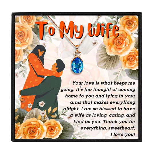 To My Beautiful Wife Happy Anniversary Gift Necklace - wife necklaces - To My Beautiful Wife Happy Anniversary Gift Necklace - Blue Crystal - by Hunny Life