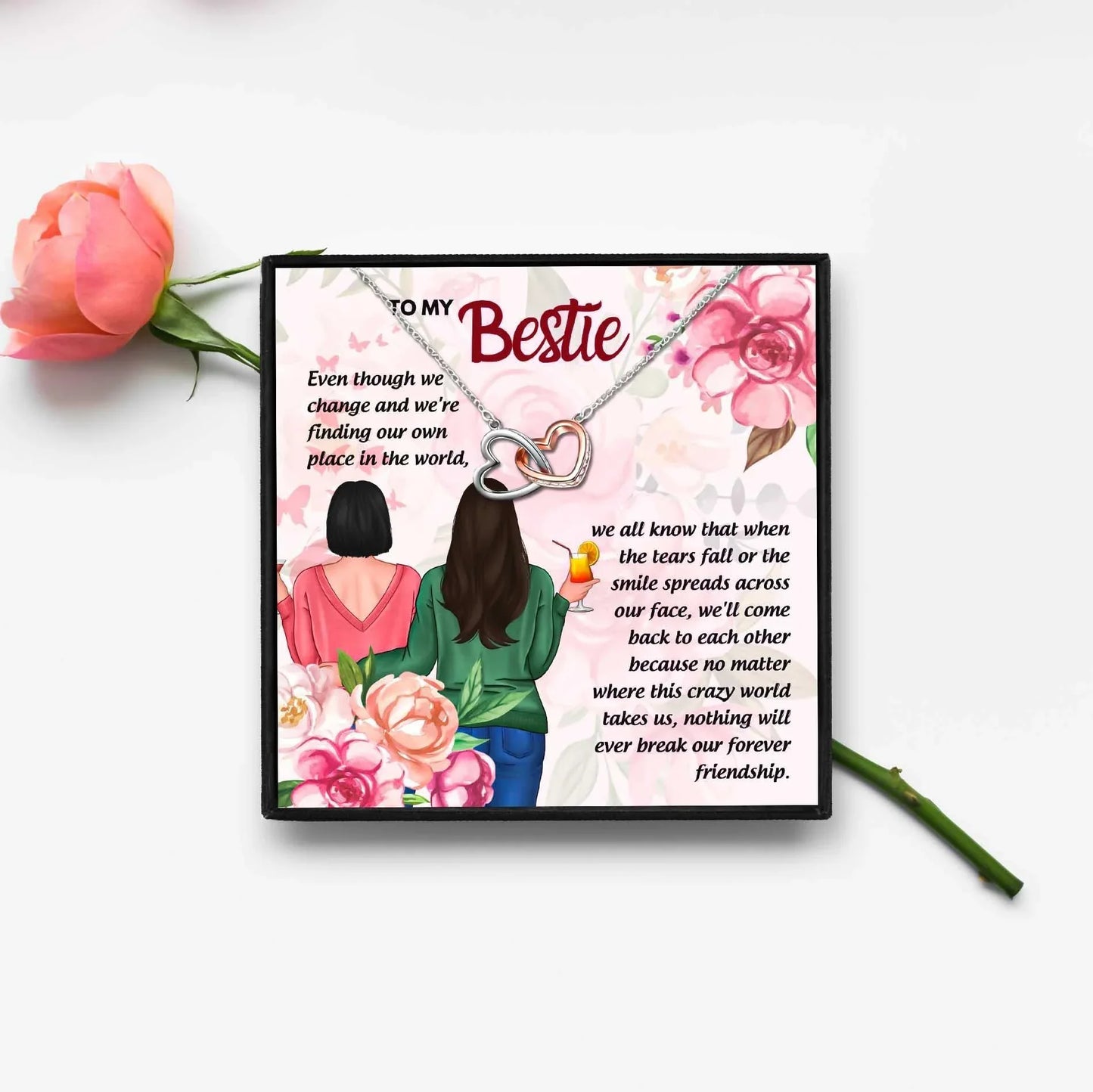 To My Bestie Double Heart Necklace Link Together Gift Set - Friendship Necklace - To My Bestie Double Heart Necklace Link Together Gift Set - Default Title - by Hunny Life