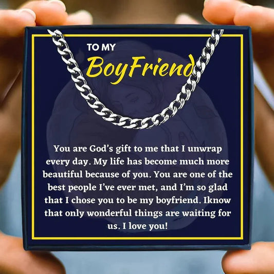 To My Boyfriend Chain Necklace Gift Set - boyfriend necklace - To My Boyfriend Chain Necklace Gift Set - Silver / 50cm / 5mm - by Hunny Life