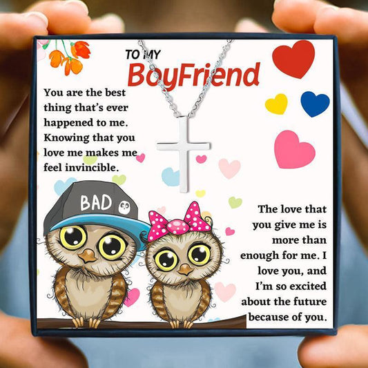 To My Boyfriend Cross Necklace From Girlfriend - boyfriend necklace - To My Boyfriend Cross Necklace From Girlfriend - Default Title - by Hunny Life