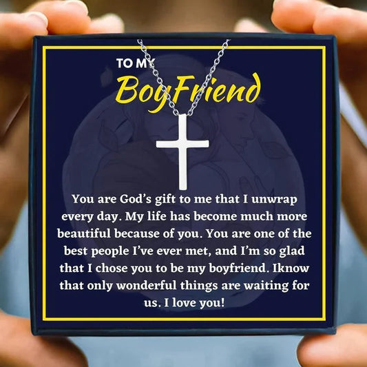 To My Boyfriend Cross Necklace Gift Set - boyfriend necklace - To My Boyfriend Cross Necklace Gift Set - Default Title - by Hunny Life