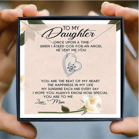 To My Daughter Heart Necklace From Mom - daughter necklaces - To My Daughter Heart Necklace From Mom - Default Title - by Hunny Life