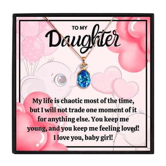 To My Daughter Love Mom Necklace Gift Set - daughter necklaces - To My Daughter Love Mom Necklace Gift Set - Blue Crystal Necklace / Rose Gold - by Hunny Life