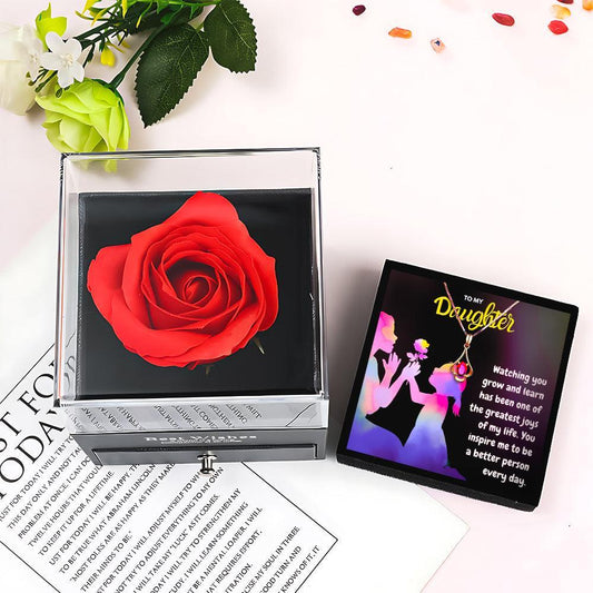 To My Daughter Necklace With Rose Flower Jewelry Box From Mom - Daughter Necklace With Rose Flower Jewelry Box - To My Daughter Necklace With Rose Flower Jewelry Box From Mom - Grey - by Hunny Life