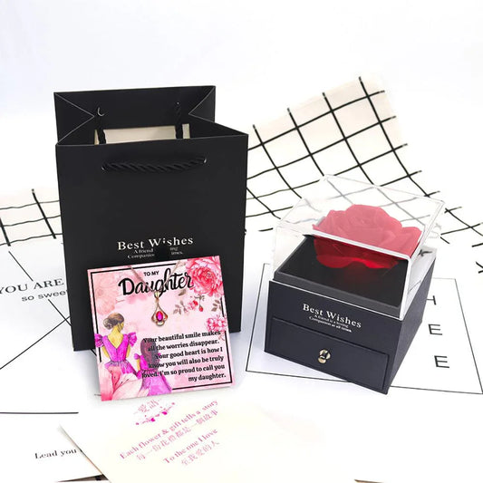 To My Daughter Necklace With Rose Flower Jewelry Box - Daughter Necklace With Rose Flower Jewelry Box - To My Daughter Necklace With Rose Flower Jewelry Box - Grey - by Hunny Life