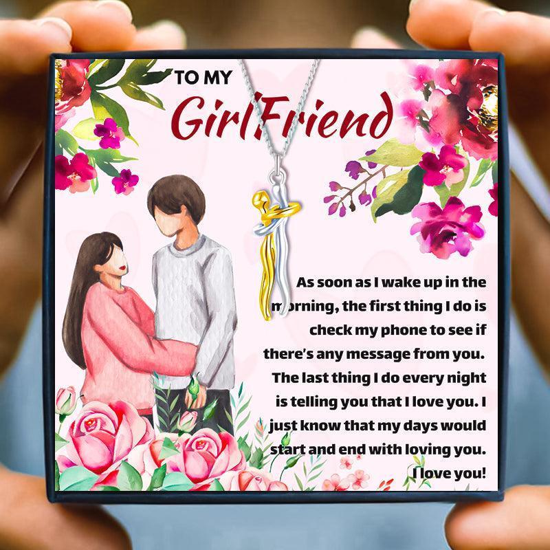 To My Girlfriend Hug Necklace Gift Set - Girlfriend Necklaces - To My Girlfriend Hug Necklace Gift Set - Black and Gold - by Hunny Life