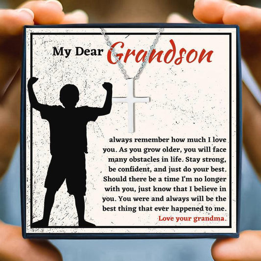 To My Grandson Stainless Steel Cross Necklace Gift Set - grandson necklace - To My Grandson Stainless Steel Cross Necklace Gift Set - Default Title - by Hunny Life