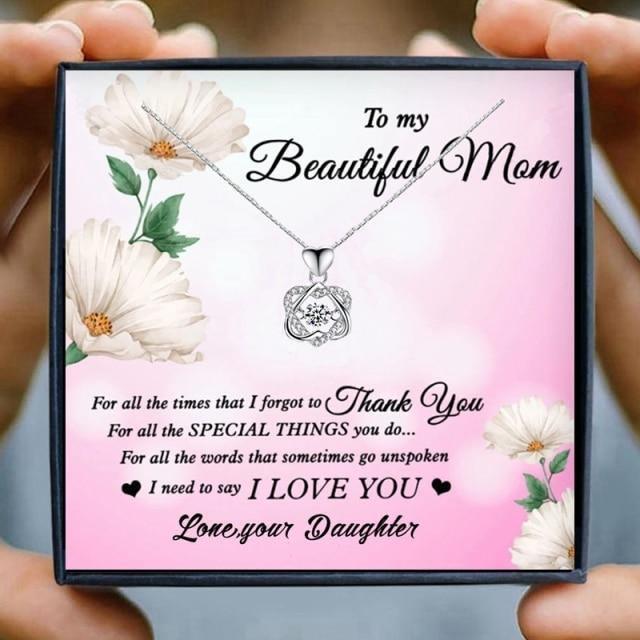 To My Mom Crystal Heart Pendant Necklace Gift Set - mom necklaces - To My Mom Crystal Heart Pendant Necklace Gift Set - j4Silver Gift Box - by Hunny Life