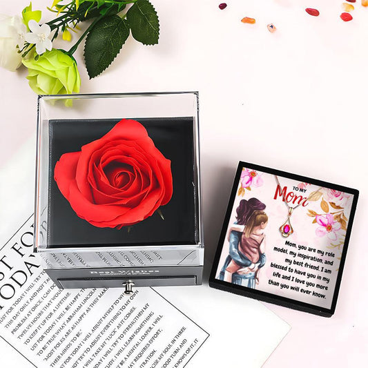 To My Mommy Necklace With Rose Flower Jewelry Box - Mom Necklace With Rose Flower Jewelry Box - To My Mommy Necklace With Rose Flower Jewelry Box - Grey - by Hunny Life