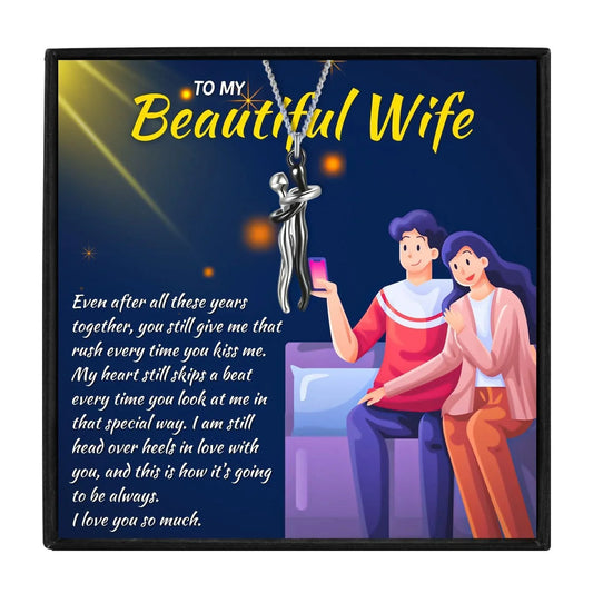 To My Wife, Couple Hug Necklace - wife necklaces - To My Wife, Couple Hug Necklace - Black and Silver - by Hunny Life
