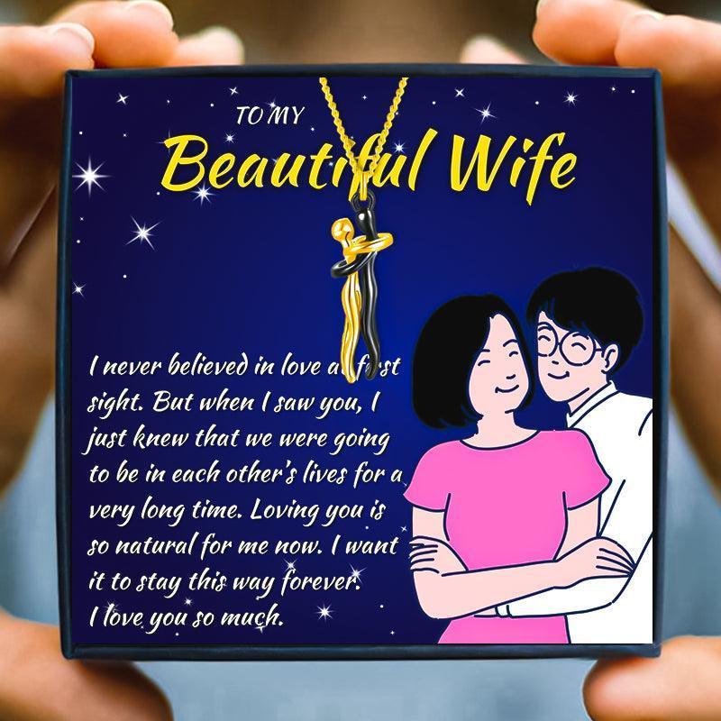 To My Wife Hug Necklace Gift Set - wife necklaces - To My Wife Hug Necklace Gift Set - Black and Gold - by Hunny Life