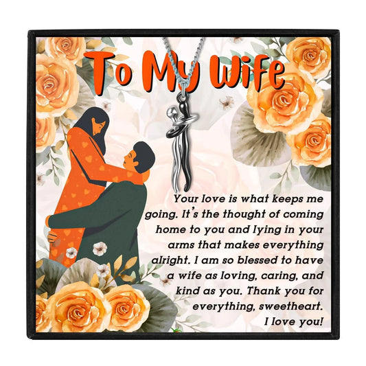 To My Wonderful Wife Hug And Kisses Necklace - wife necklaces - To My Wonderful Wife Hug And Kisses Necklace - Black and Silver - by Hunny Life