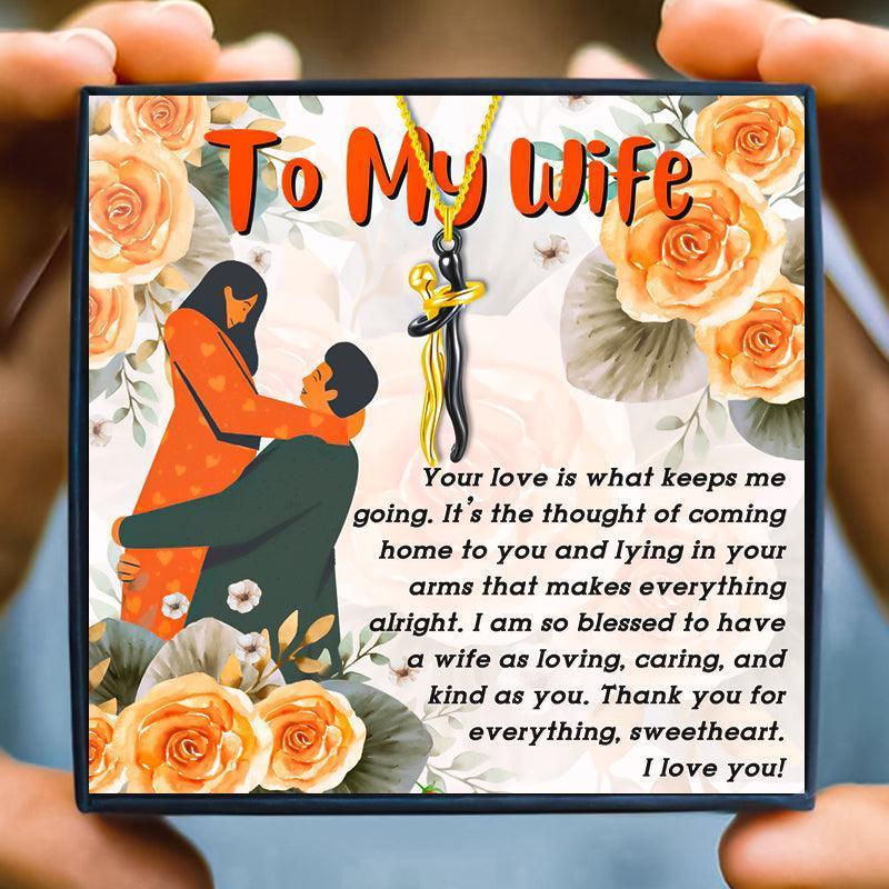 To My Wonderful Wife Hug And Kisses Necklace - wife necklaces - To My Wonderful Wife Hug And Kisses Necklace - Black and Gold - by Hunny Life