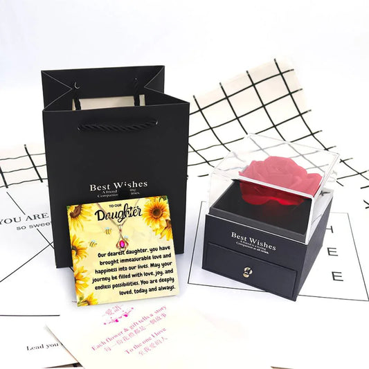 To Our Daughter Gifts With Rose Jewelry Box - Daughter Necklace With Rose Flower Jewelry Box - To Our Daughter Gifts With Rose Jewelry Box - Grey - by Hunny Life