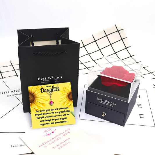 To Our Daughter Necklace With Rose Flower Jewelry Box From Parents - Daughter Necklace With Rose Flower Jewelry Box - To Our Daughter Necklace With Rose Flower Jewelry Box From Parents - Grey - by Hunny Life